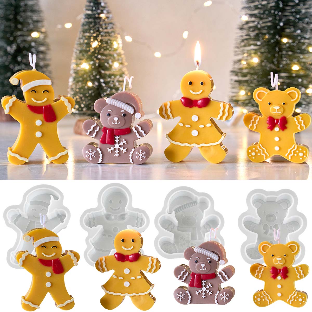 Soap Making Gifts - ジンジャーブレッドマンベアシリコンキャンドルモールド クリスマスオーナメントモールド DIY用アロマキャンドル、石鹸、石膏、レジンクラフトギフト製作